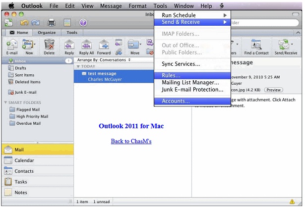 how to get to mail account settings on outlook for mac